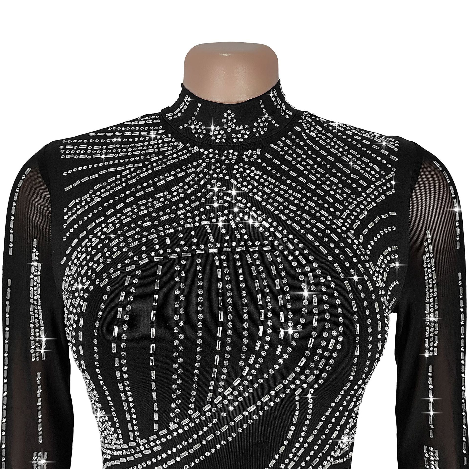 Women Sexy Mesh Beaded See-Through Dress 5