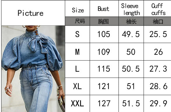 Spring And Autumn Light Blue Five-Point Sleeve Puff Sleeve Pullover Denim Top 9