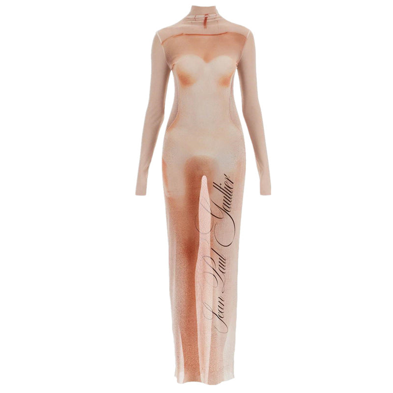 Women Leopard Round Neck Long Sleeve Maxi Dress 9