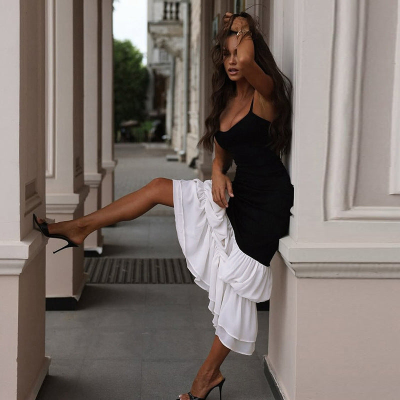 Women Chiffon Patchwork Contrast Color Dress 5