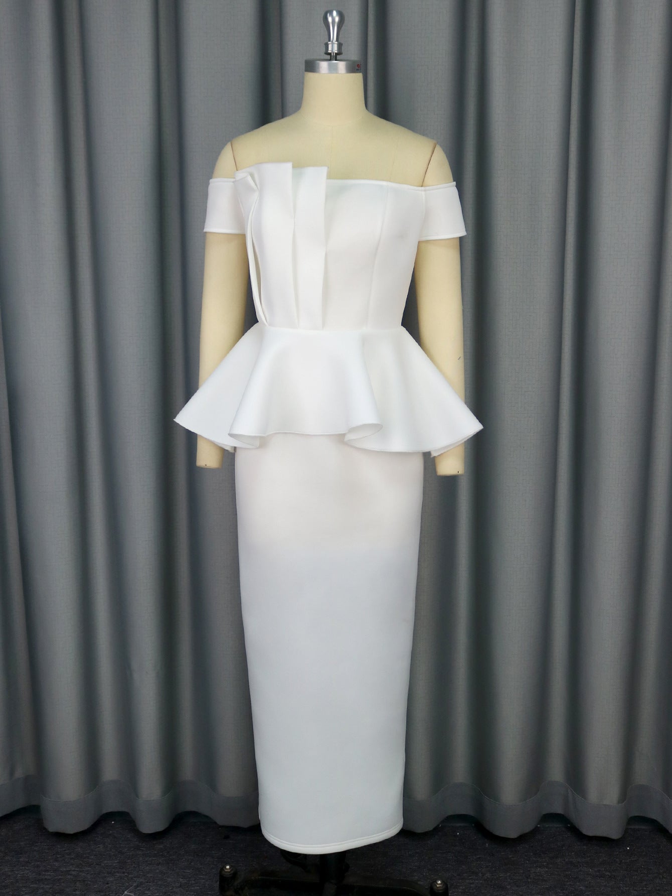 White Strapless Ruffle Bridesmaid Dress 7