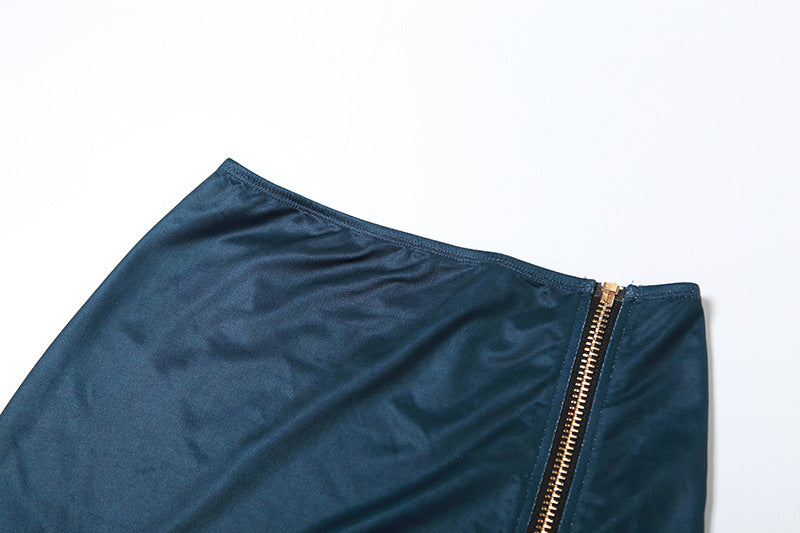 Autumn and winter women's fashion trendy sexy low-cut vest solid color Bodycon zipper skirt two piece set 13