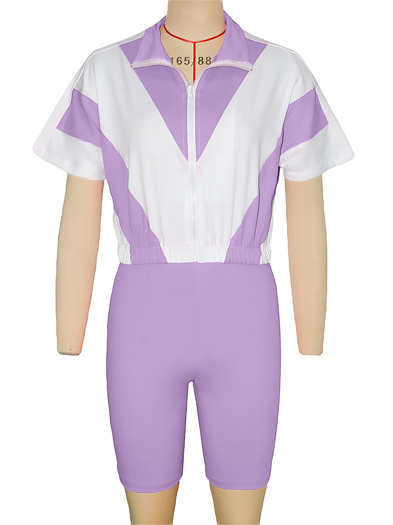 Women contrast color sports Casual short-sleeved Top and shorts two-piece set 33