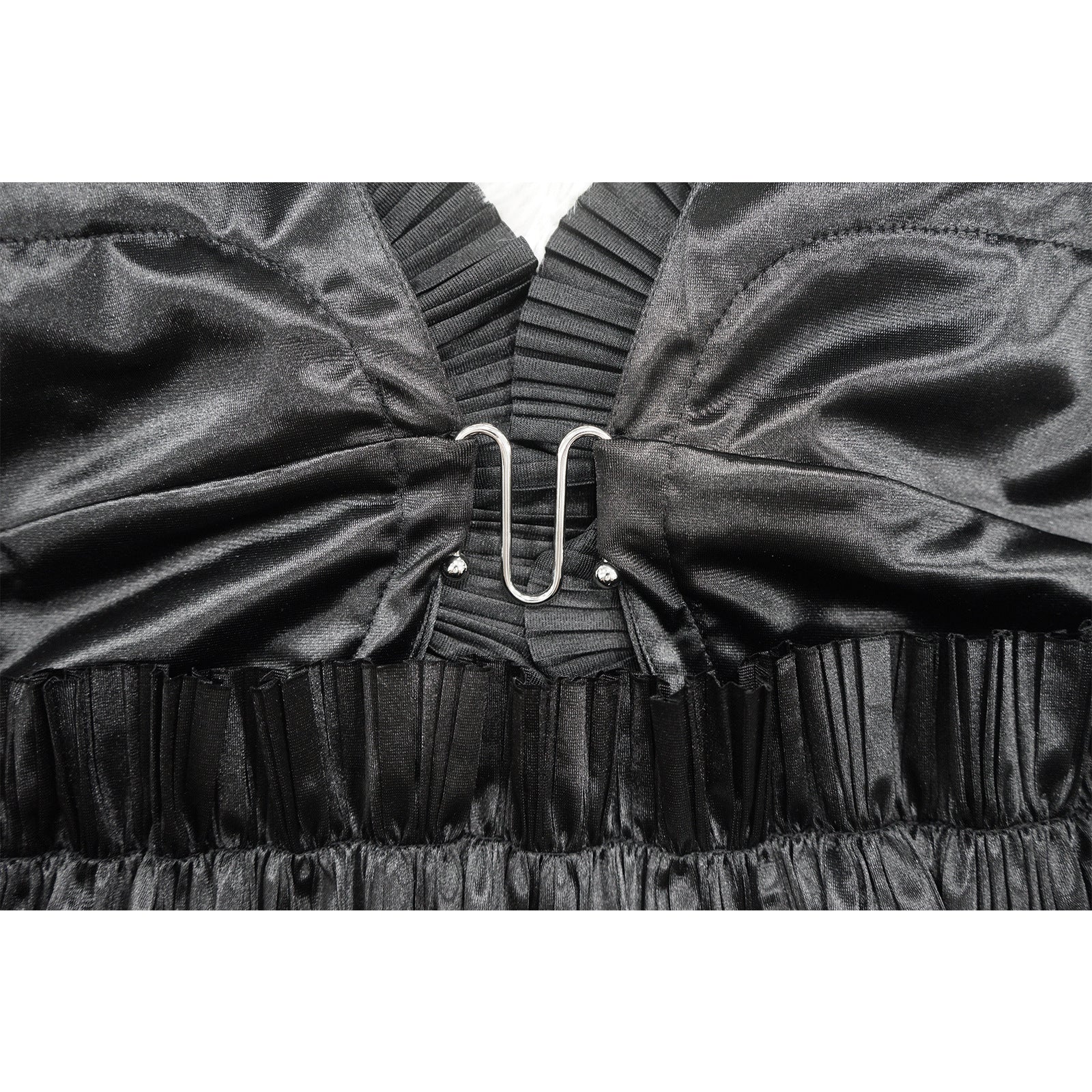 Fashionable Women's Solid Color Sleeveless Ruffled Halter Top Slit Pleated Skirt Two Piece Set 20