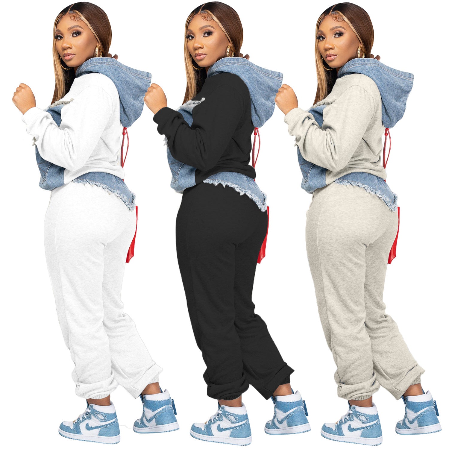 Women's Fashion Casual Hoodies Tie Long Two-Piece Set 15