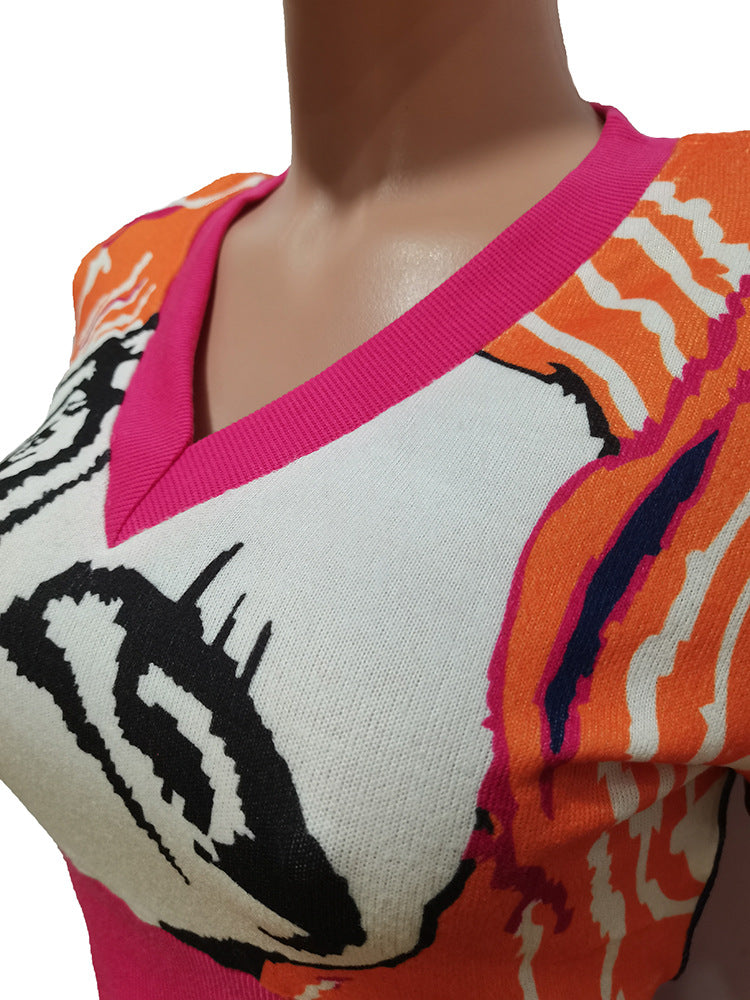 Women's Summer Print Heart Neck Slim Sport Casual Top + Shorts Set 16