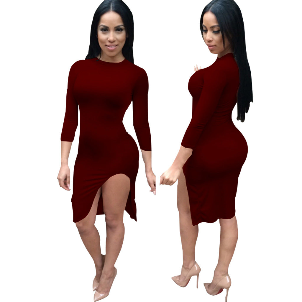 Sexy And Fashionable Solid Color Slit Women's Dress 12