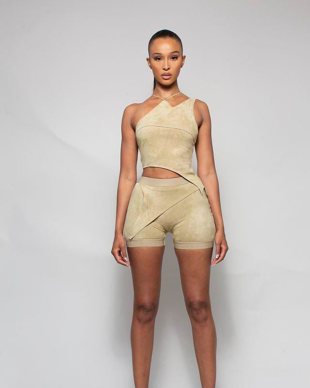 Women Casual Irregular Top and Shorts Two-piece Set 3