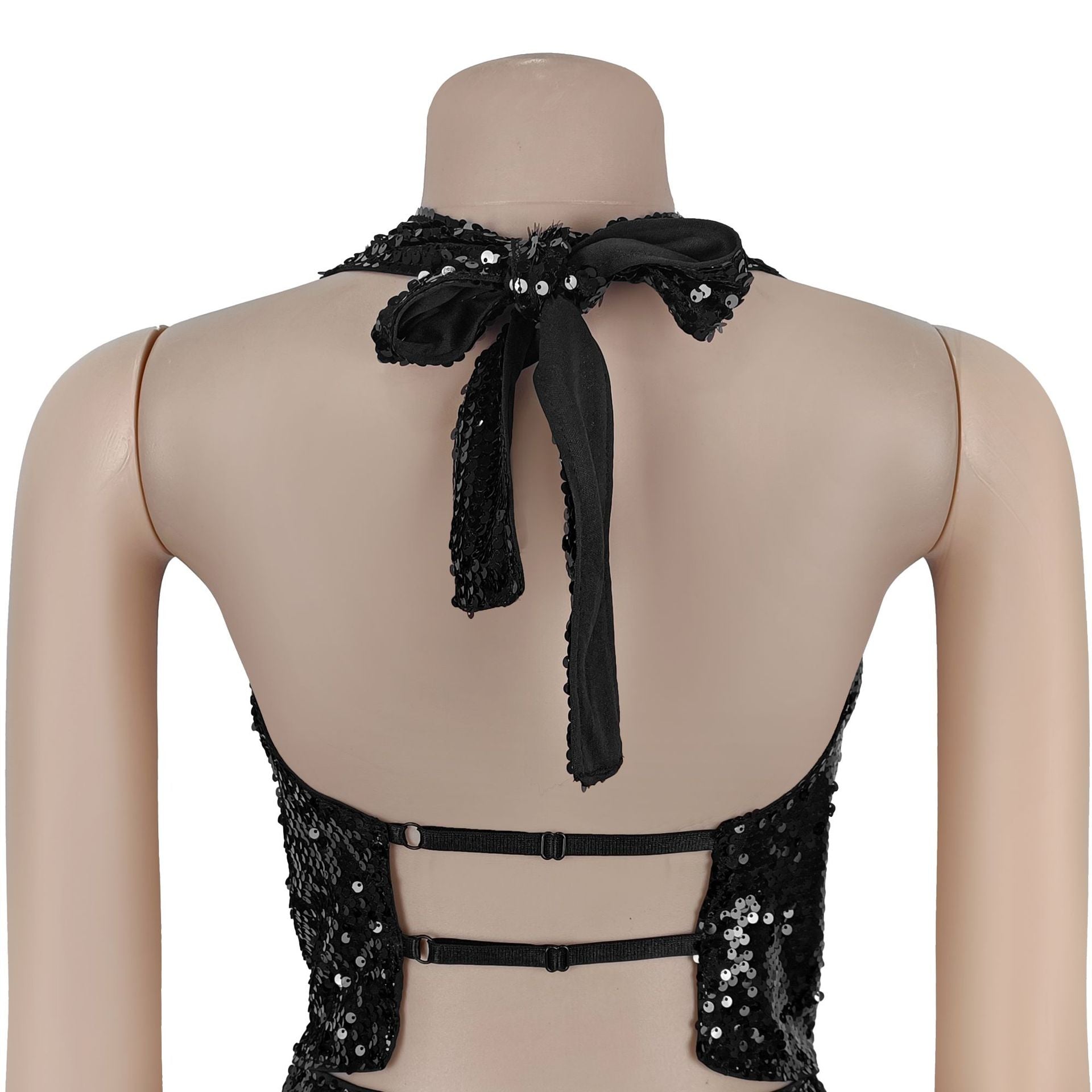 Fashion Women's Sexy Low Back Sequin Top Short Skirt Two-Piece Set 15