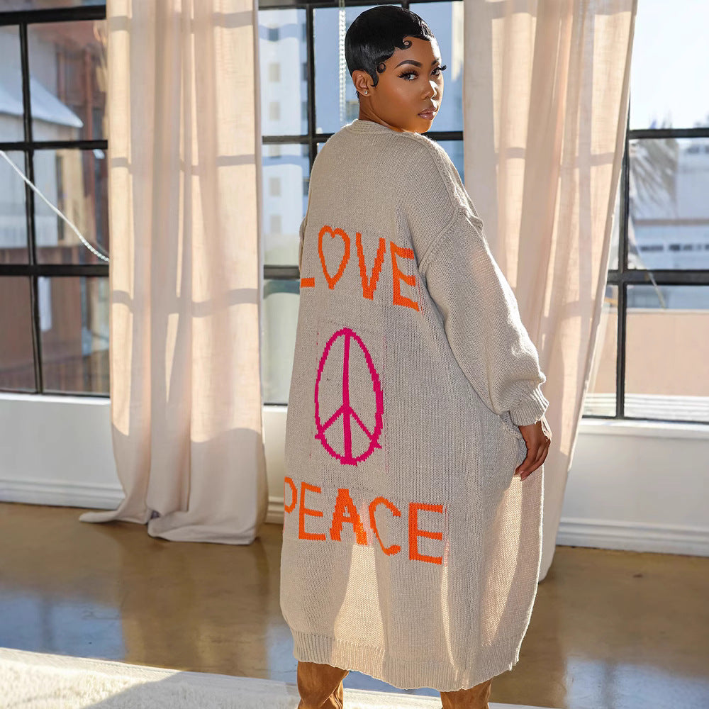 Women's Sweater Coat Autumn Winter Casual Letter Embroidered Long-Sleeved Cardigan 5