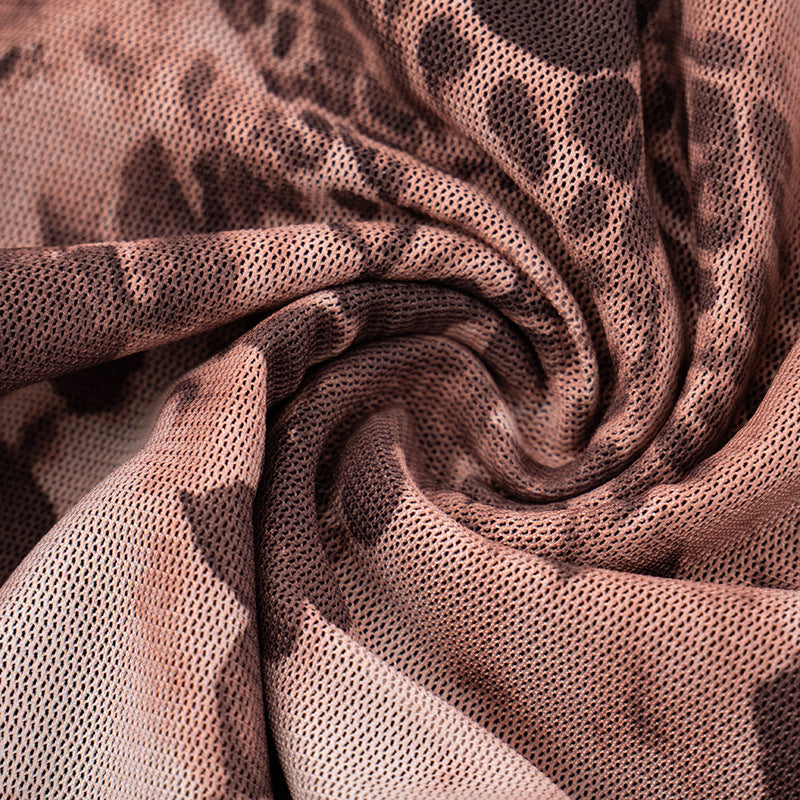 Women Summer/Autumn Ruffled Collar Long-Sleeved Mesh Leopard Print Off-The-Shoulder Pleated Dress 27