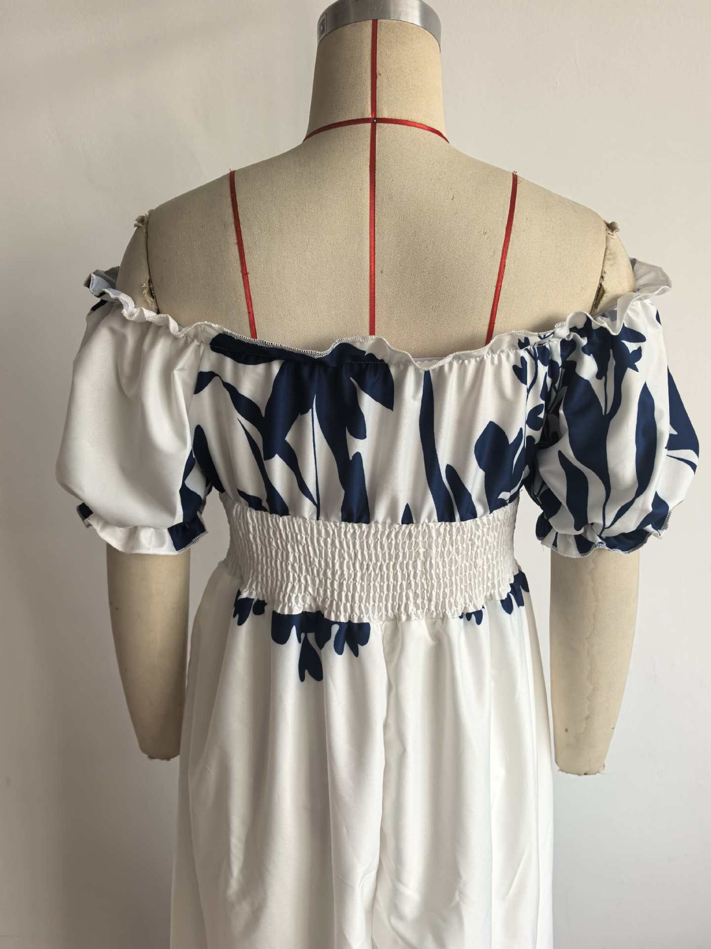 Women Summer Puff-Sleeve Printed Strap Dress 17