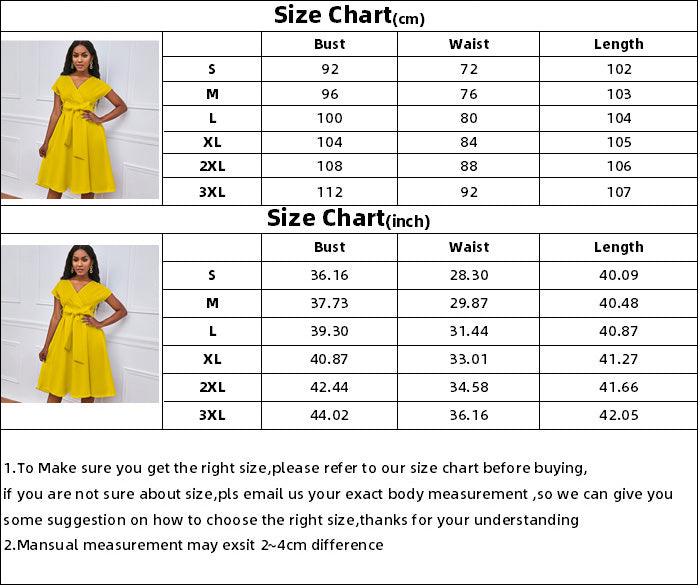 Summer V-Neck Solid Color Slim Waist Bow Lace-Up A-Line Dress 16