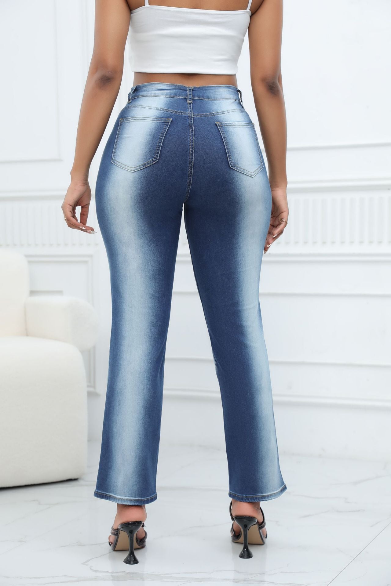 Retro Gradient Color Bell Bottom Denim Pants Women's Slim Fit Butt Lift Jeans 13