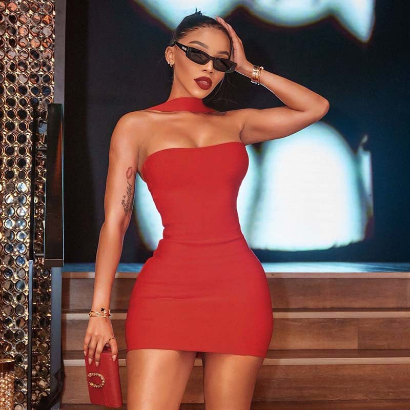 Women Spring Solid Strapless Dress 4