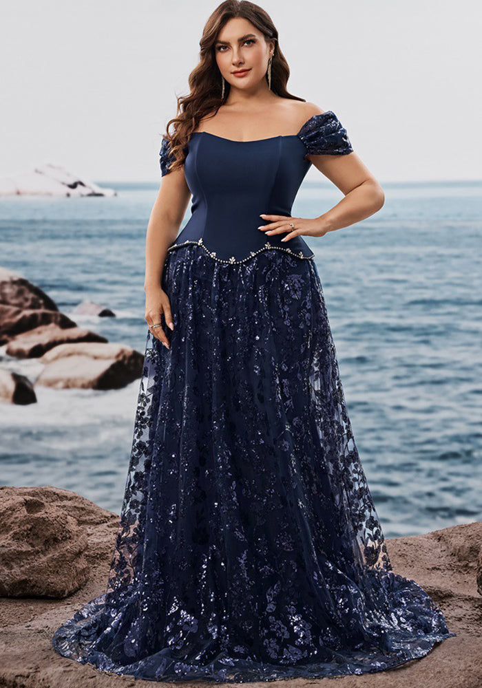 Plus Size Women's Elegant Sequin Patchwork False Two-Piece Mother of the Bride Dress