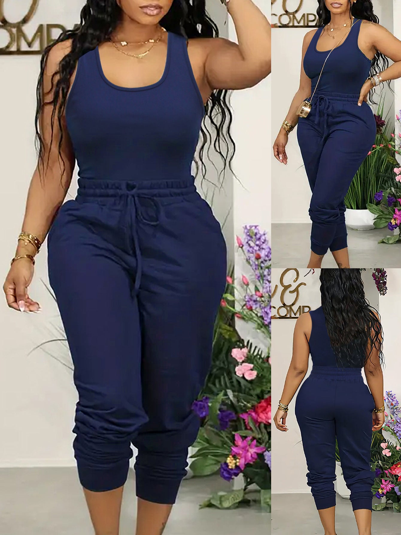 Women Casual Solid Vest and Pants Two-piece Set