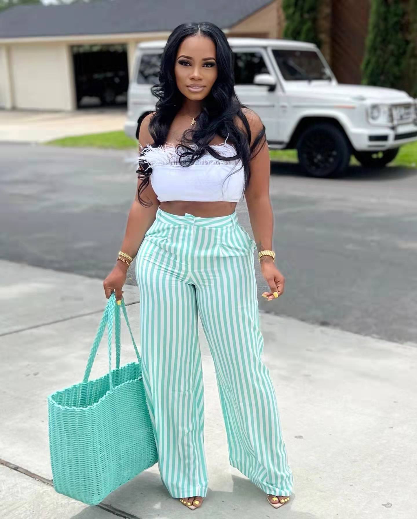 Sexy Ladies Striped Wide Leg Pants (No Stretch) 4