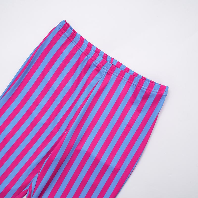 Women Contrast Striped Halter Neck Top and Capri Pants Two-Piece 37