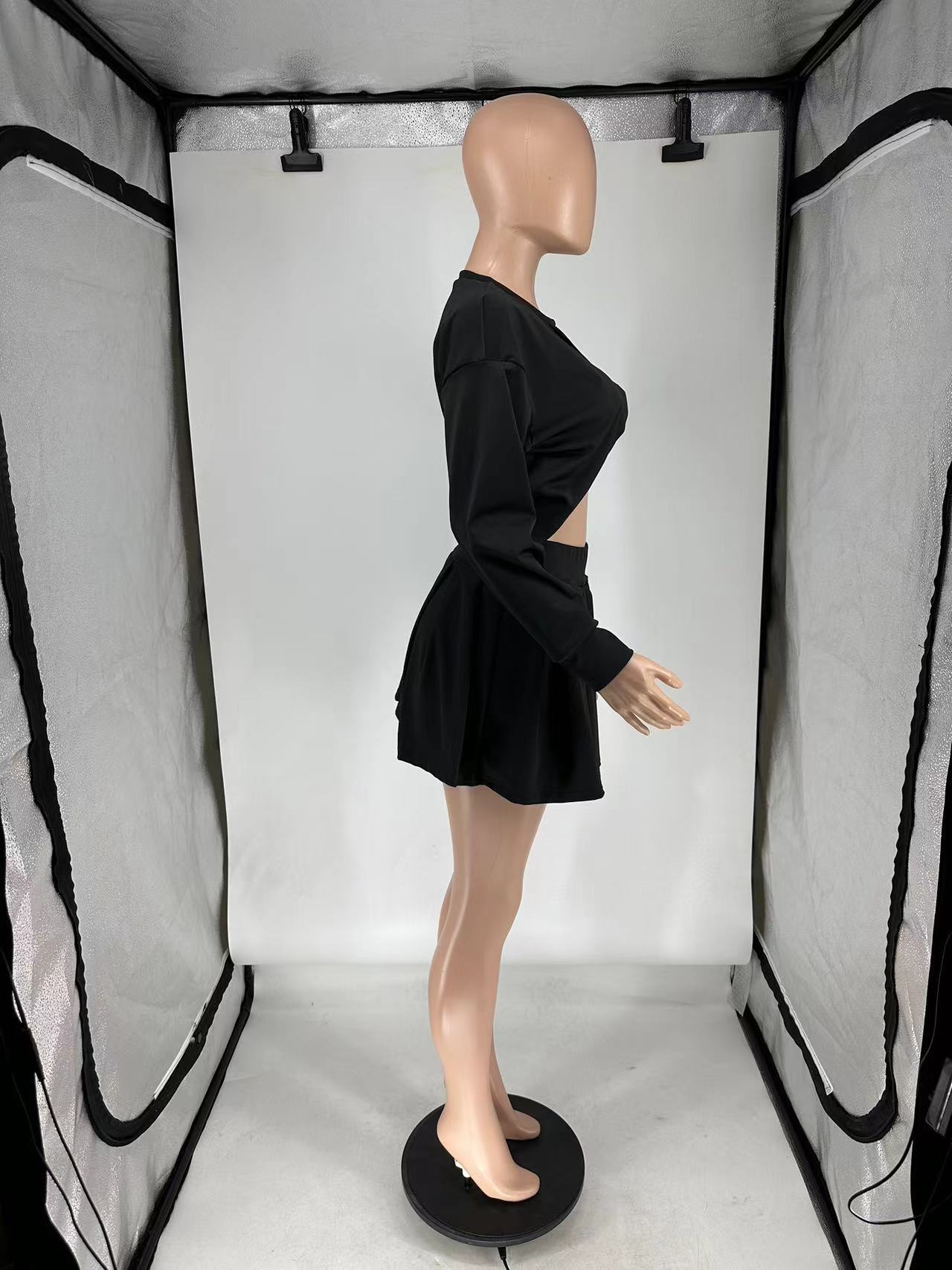 Women's Summer Low Back Top Pleated Skirt Two-Piece Set 13