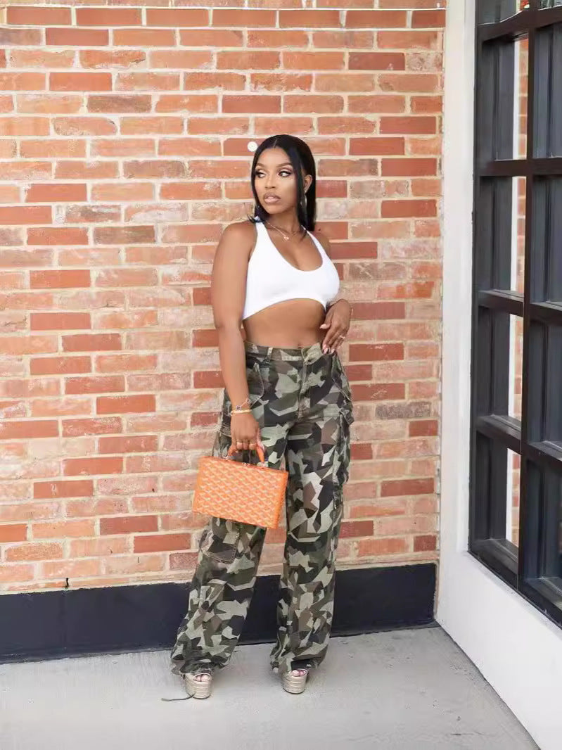 Spring Summer Fashion Women's Camouflage Cargo Pocket Long Pants 3