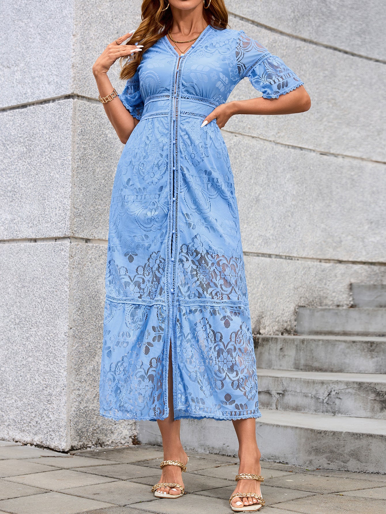 Women Lace Embroidered Beach Cover-up Holidays Beach Holidays Dress 6