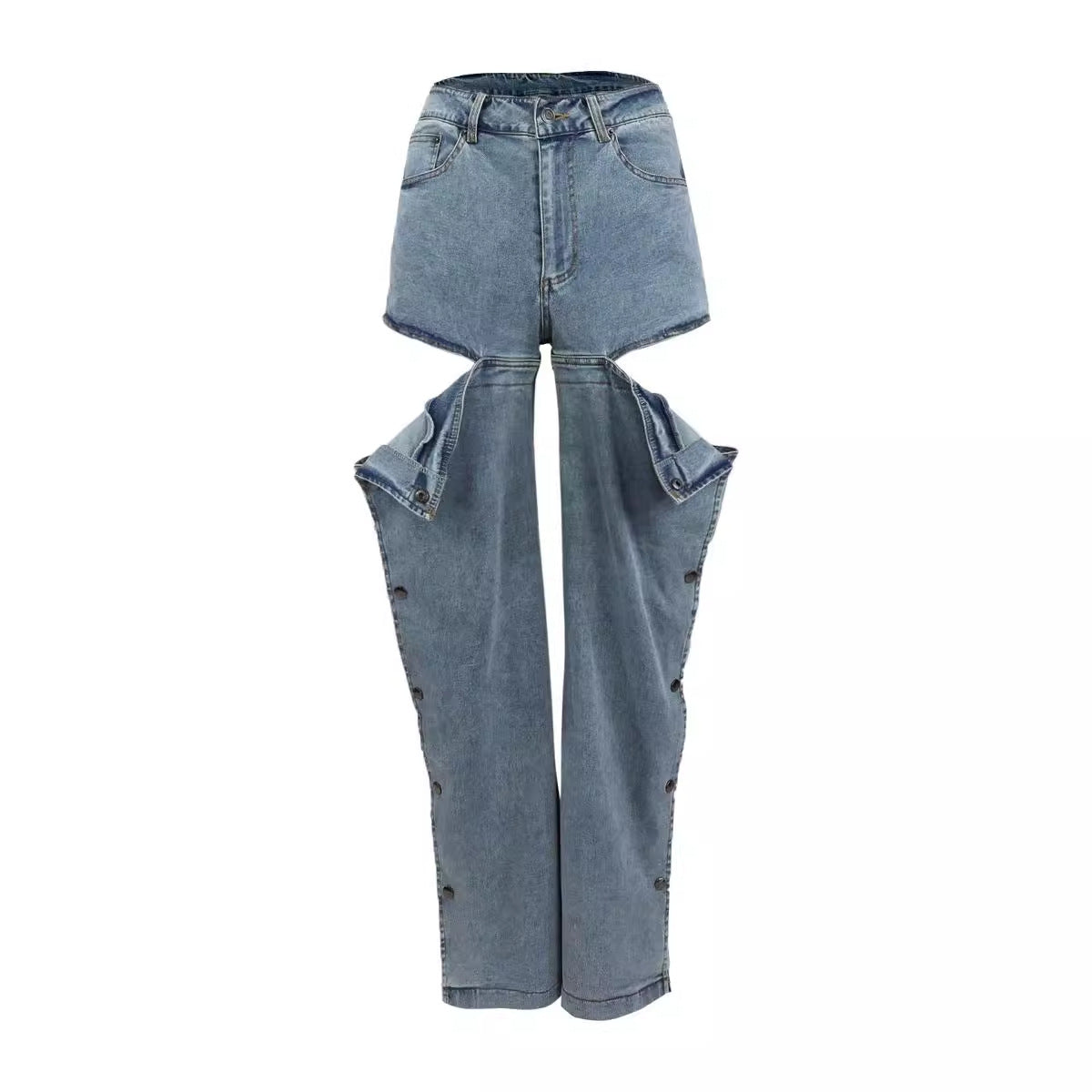 Fashionable loose wide leg solid color stretch Denim straight pants 6