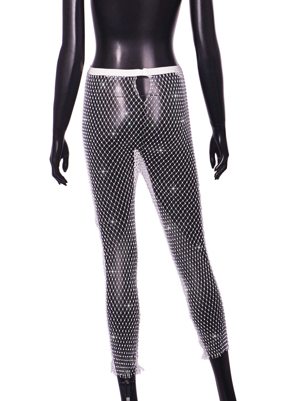 Women Sexy Rhinestone Fishnet Pants 42