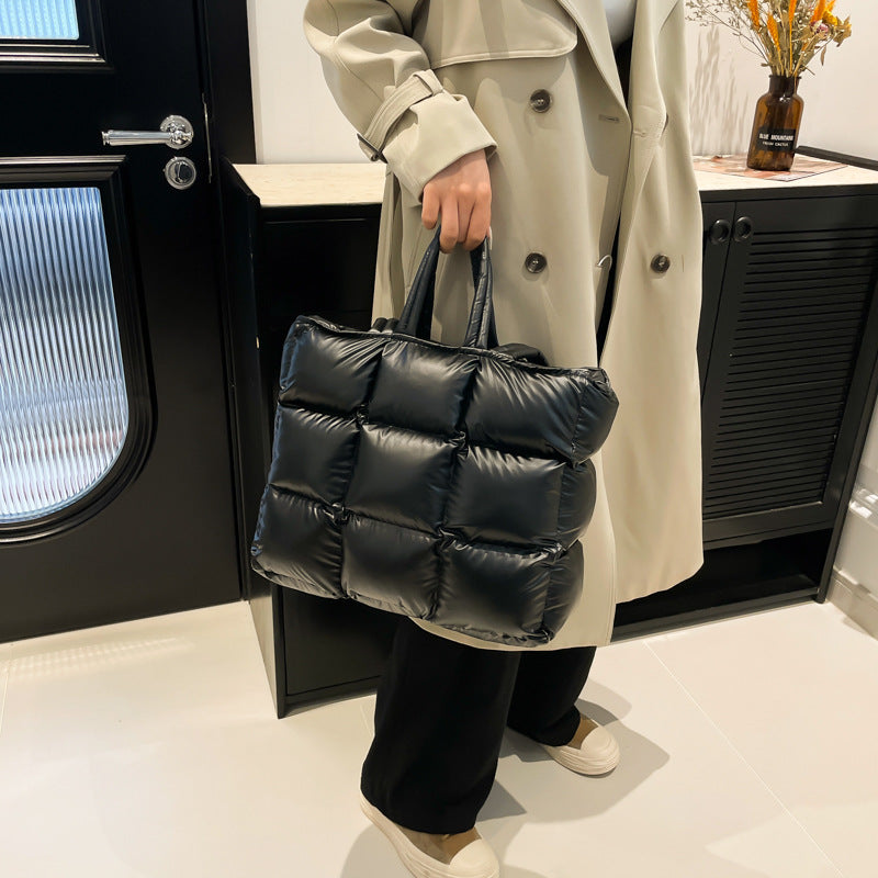 Cotton Down Bag Women's Checkered Shoulder Fashionable Handbag 12