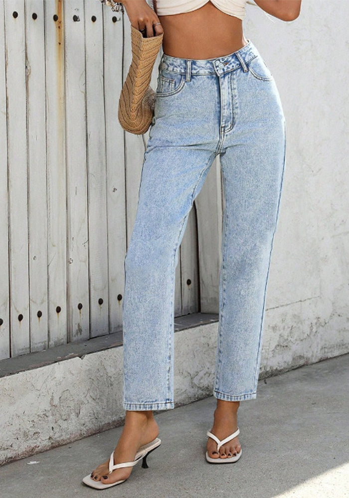 High-Waist Straight-Leg Casual Denim Pants for Women