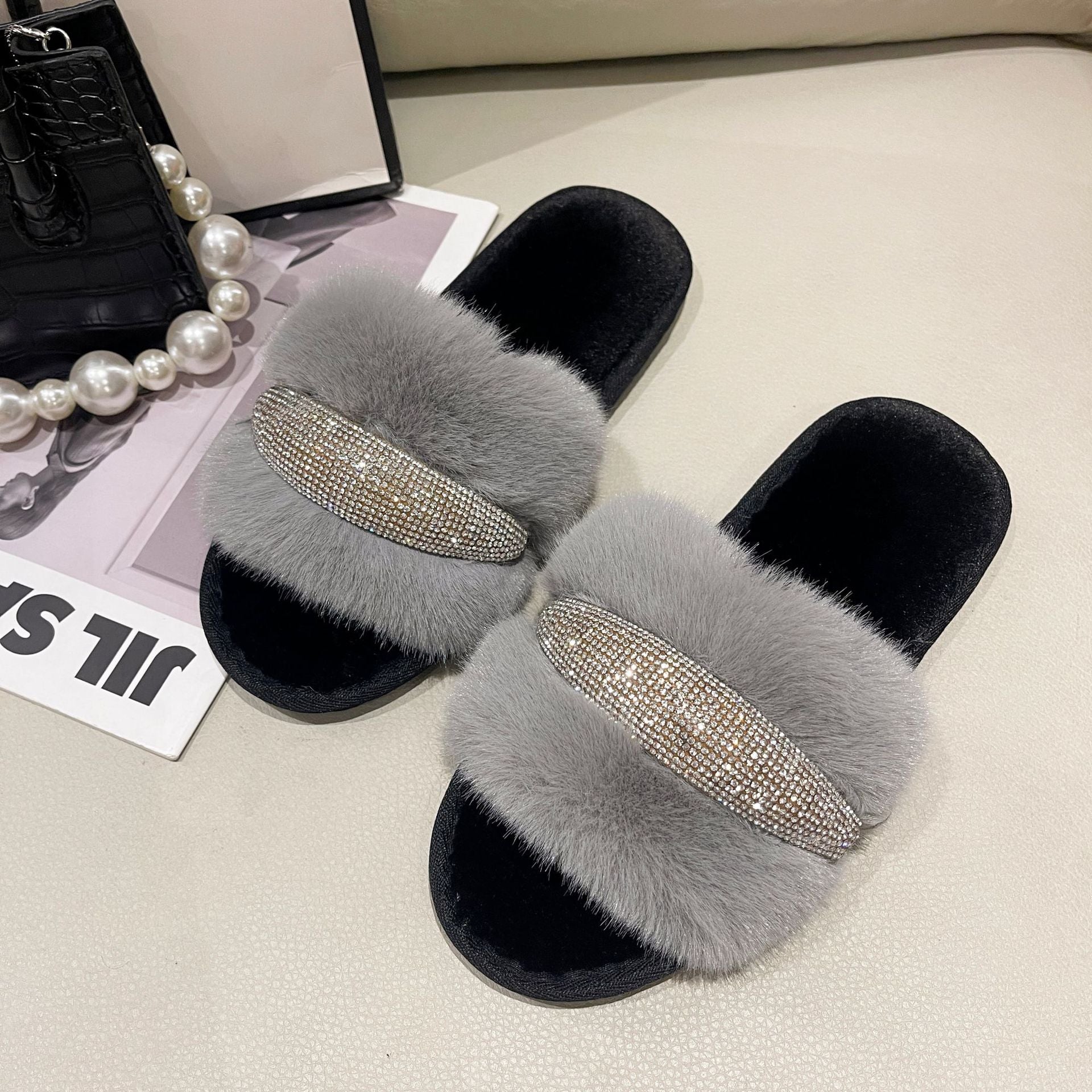 Fluffy Crystal Diamond Flat Slippers 3