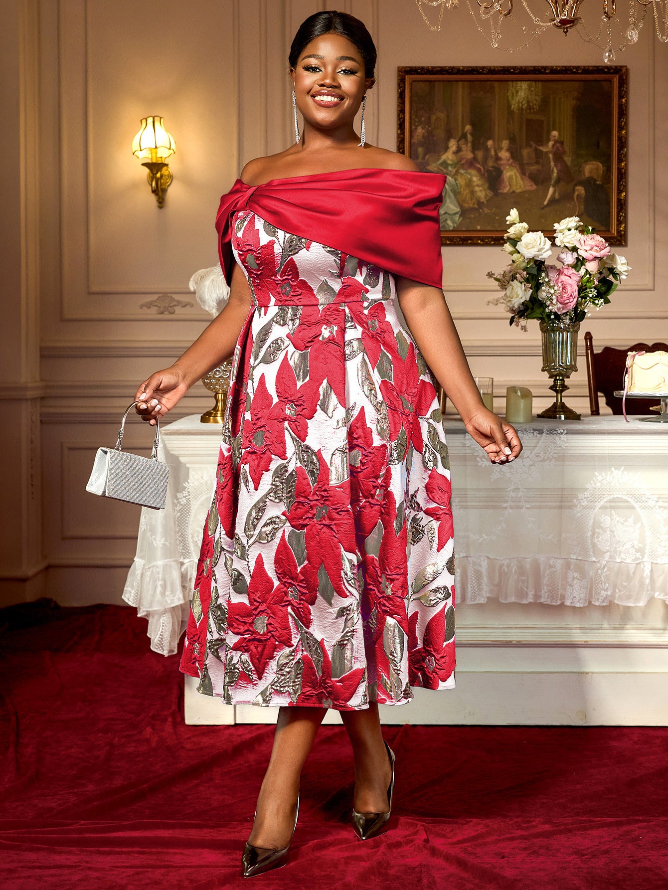 Women Sexy Off Shoulder Jacquard Elegant Formal Party Dresses 15