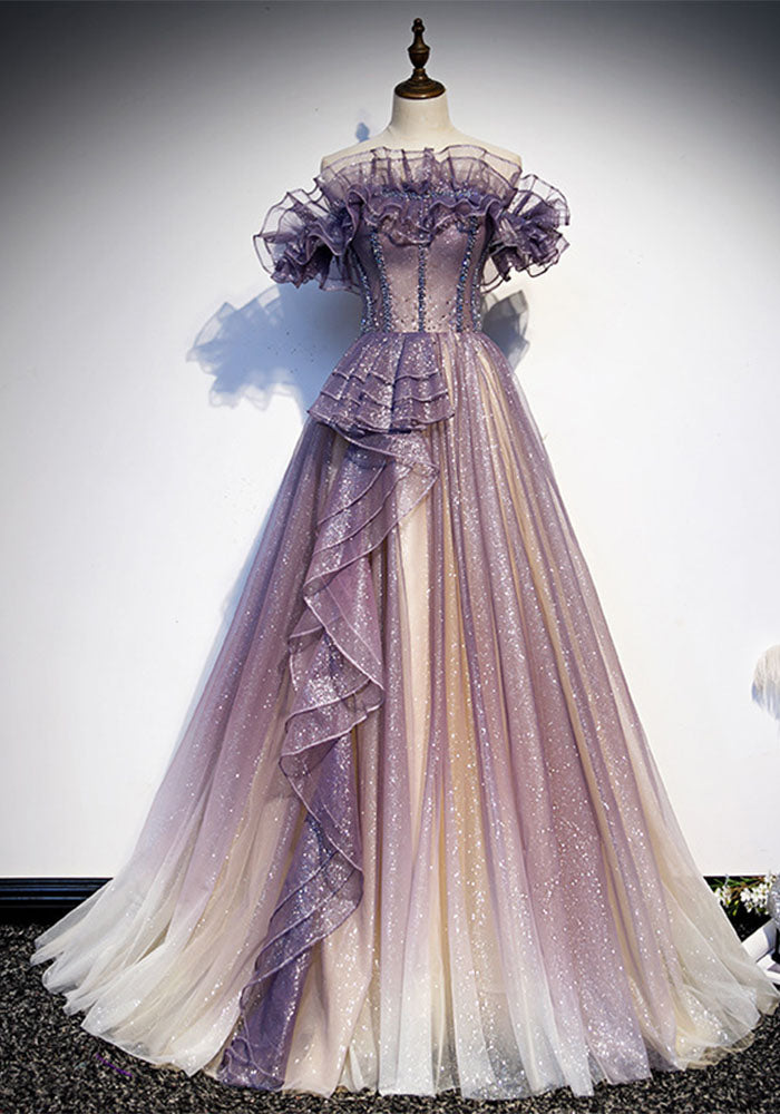 Purple Evening Dress Summer Women Off Shoulder Elegant Chic Long Cantata Dress（Processing time need 3-6 days）