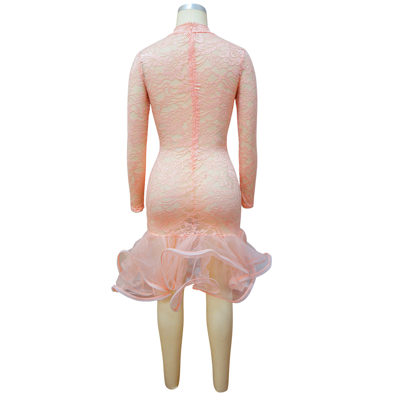 Plus Size Women Long Sleeve Cutout Lace Dress 9