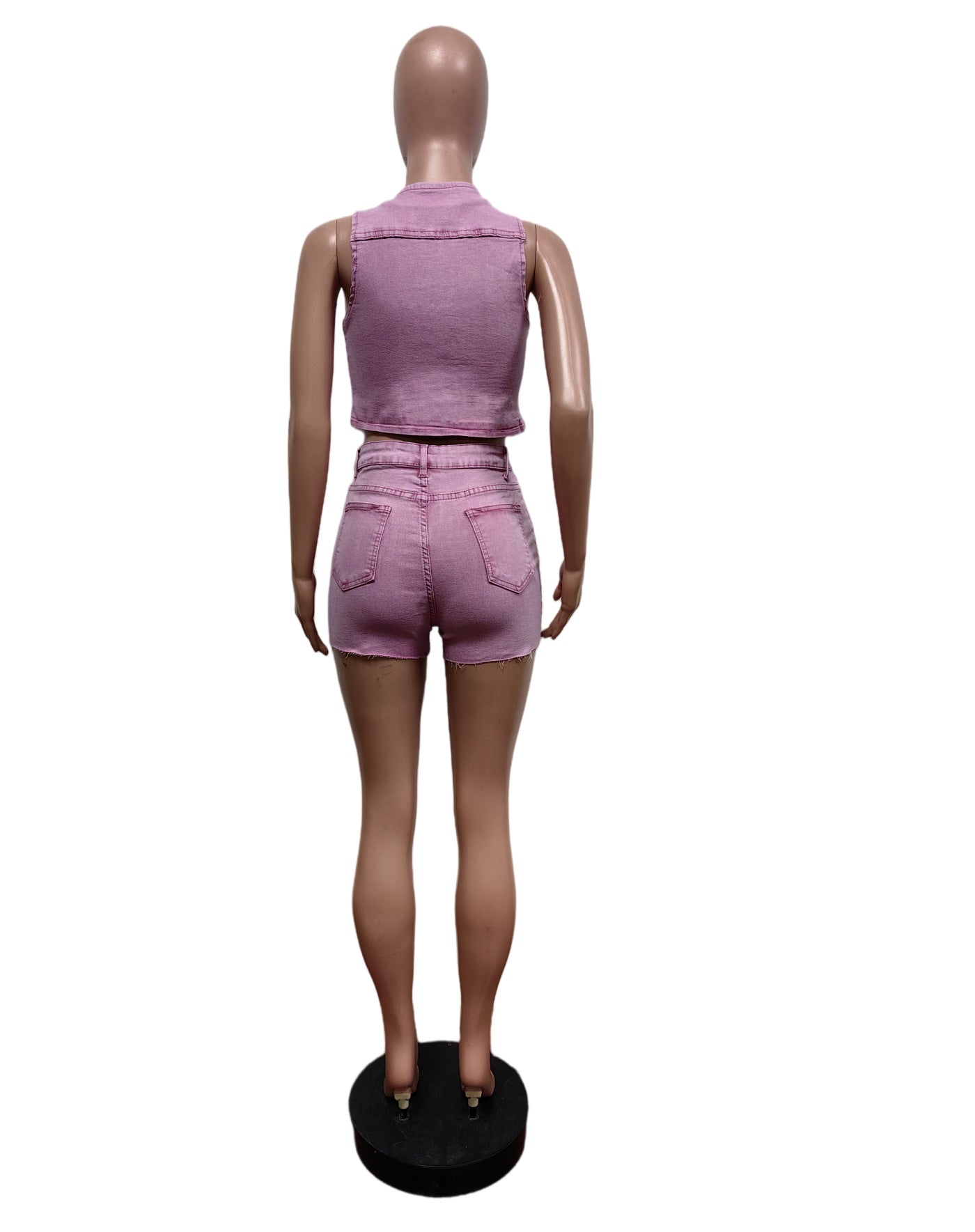 Stretch Denim Embroidered Vest Shorts Suit For Women 6