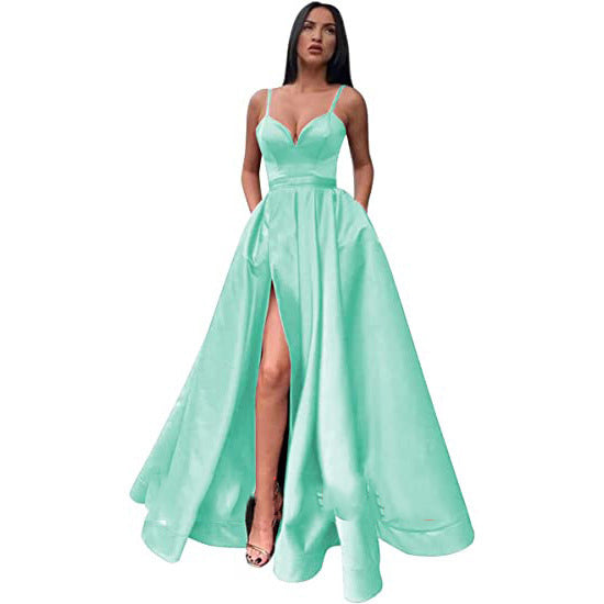 Sexy Solid Colo Strap Slit Prom Dress Beach Weddings Gowm（Processing time need 3-6 days） 16