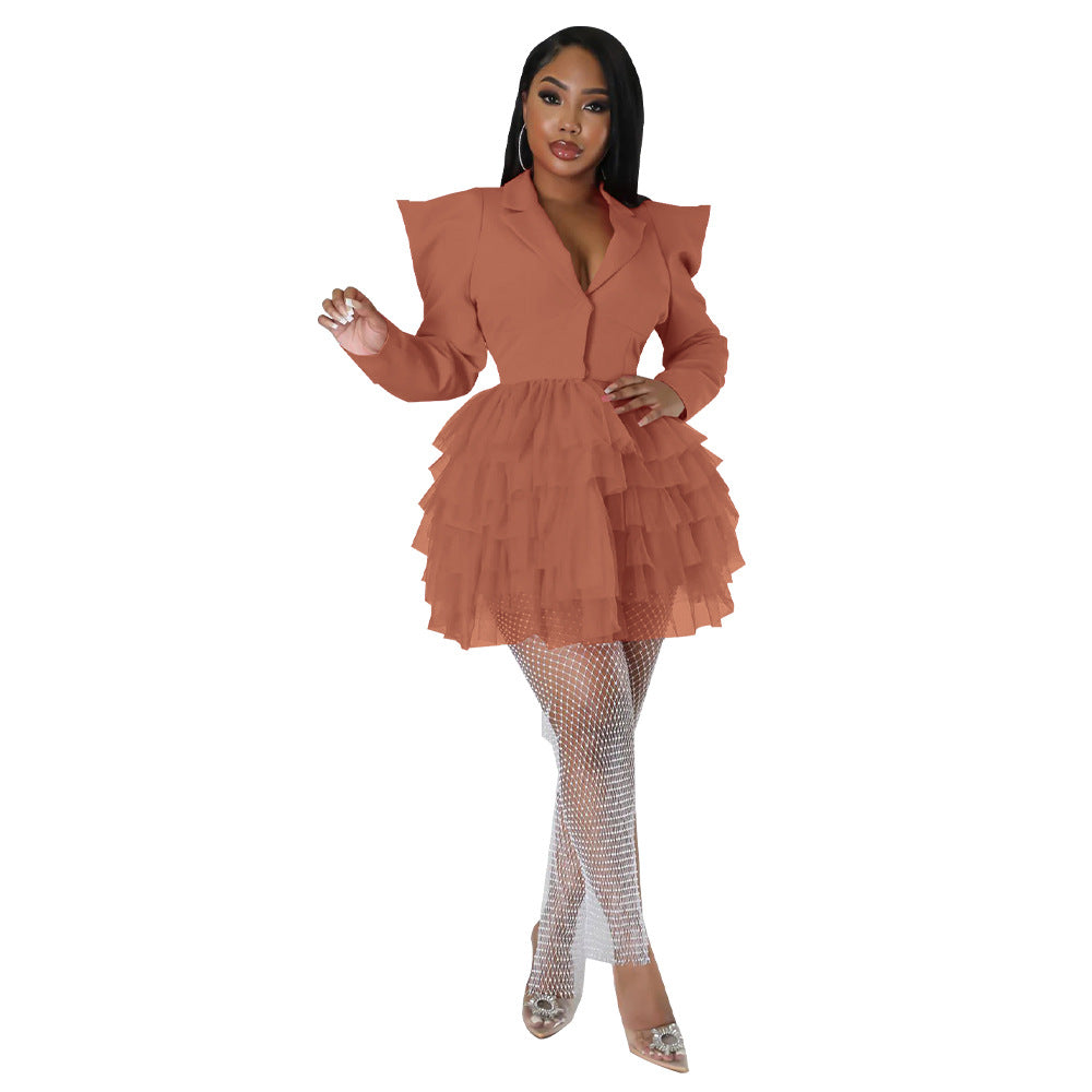 Women Mesh V Neck Straight Shoulder Dress 16