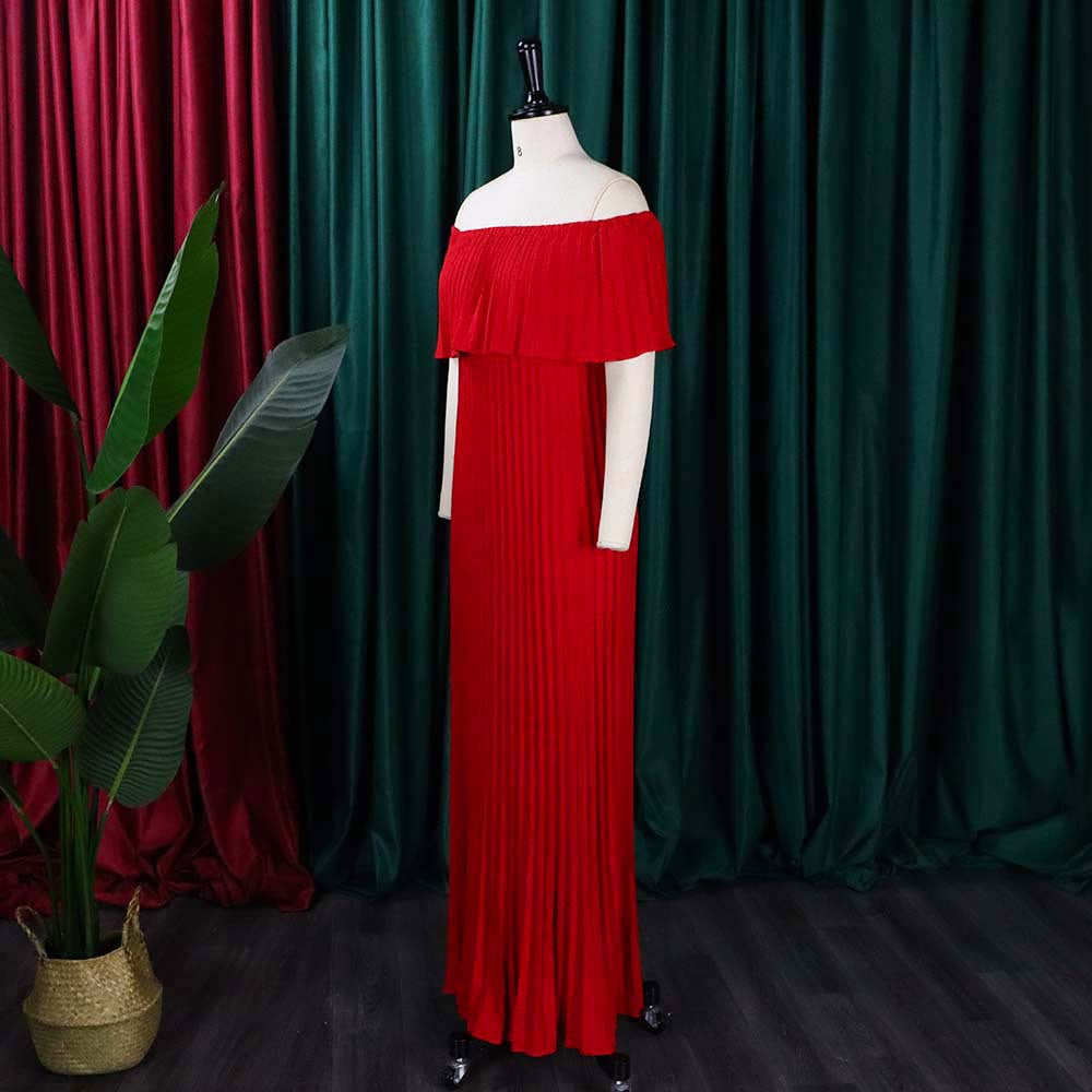 Women Sexy Off Shoulder Off Shoulder Pleated Maxi Dress 12