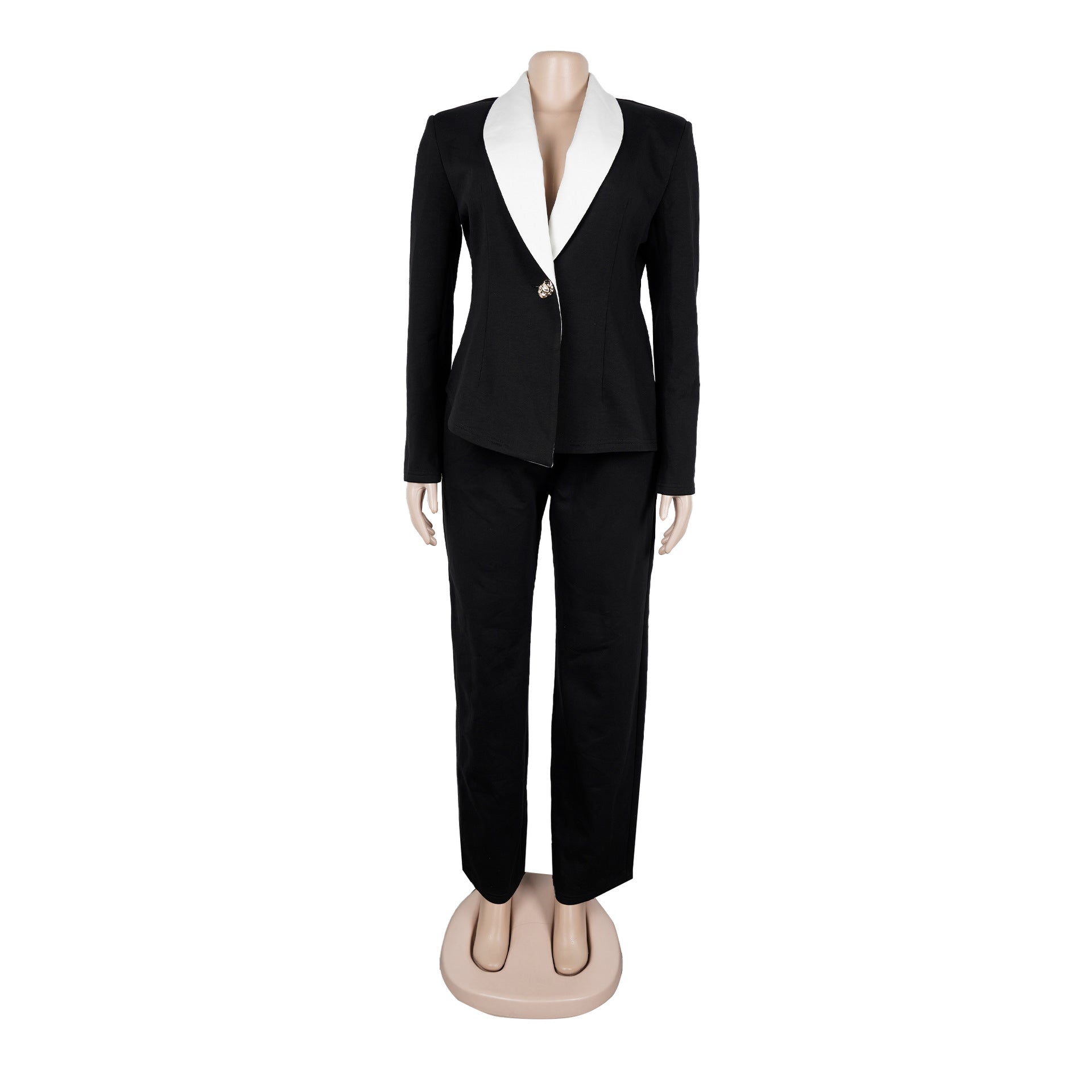 Women's Elegant Career Color-Blocking Turndown Collar Casual Suit Two-Piece Set 9