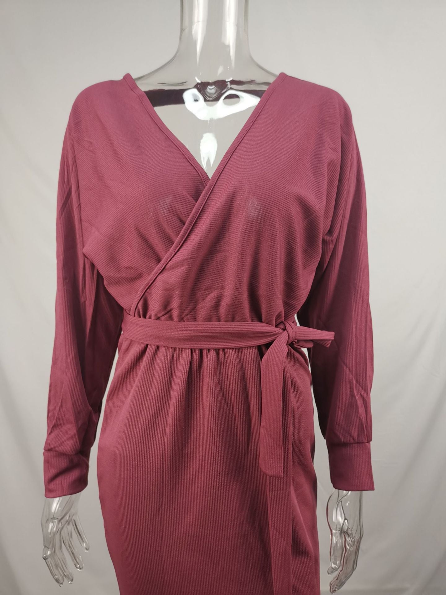 Spring Sexy V-Neck Lace-Up Long-Sleeved Women's Dress 22