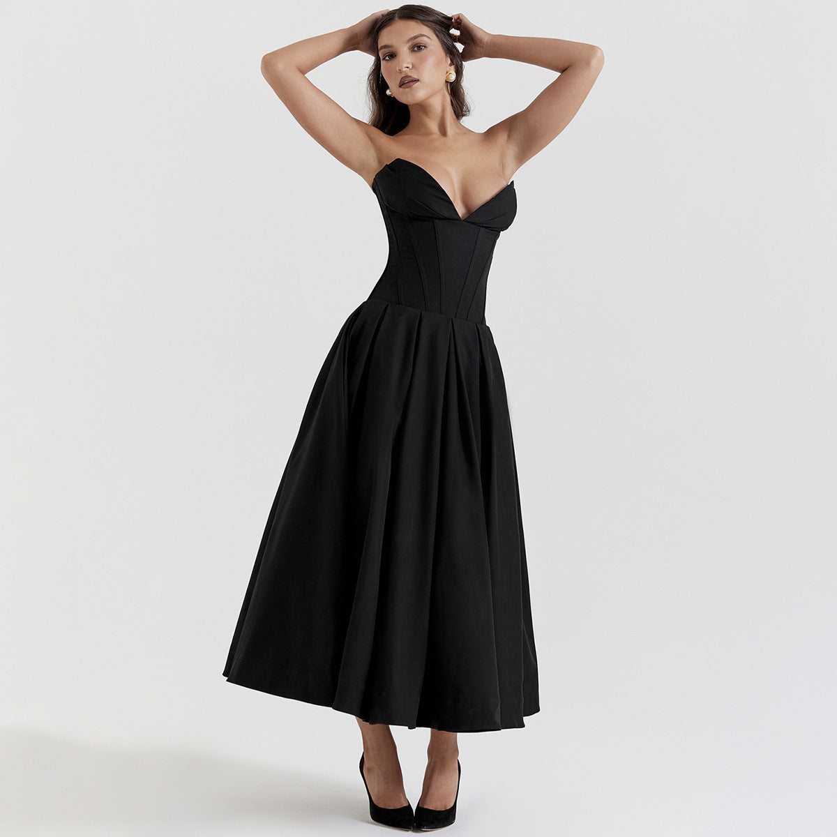 Women Spring Sexy Strapless Herringbone Dress 5
