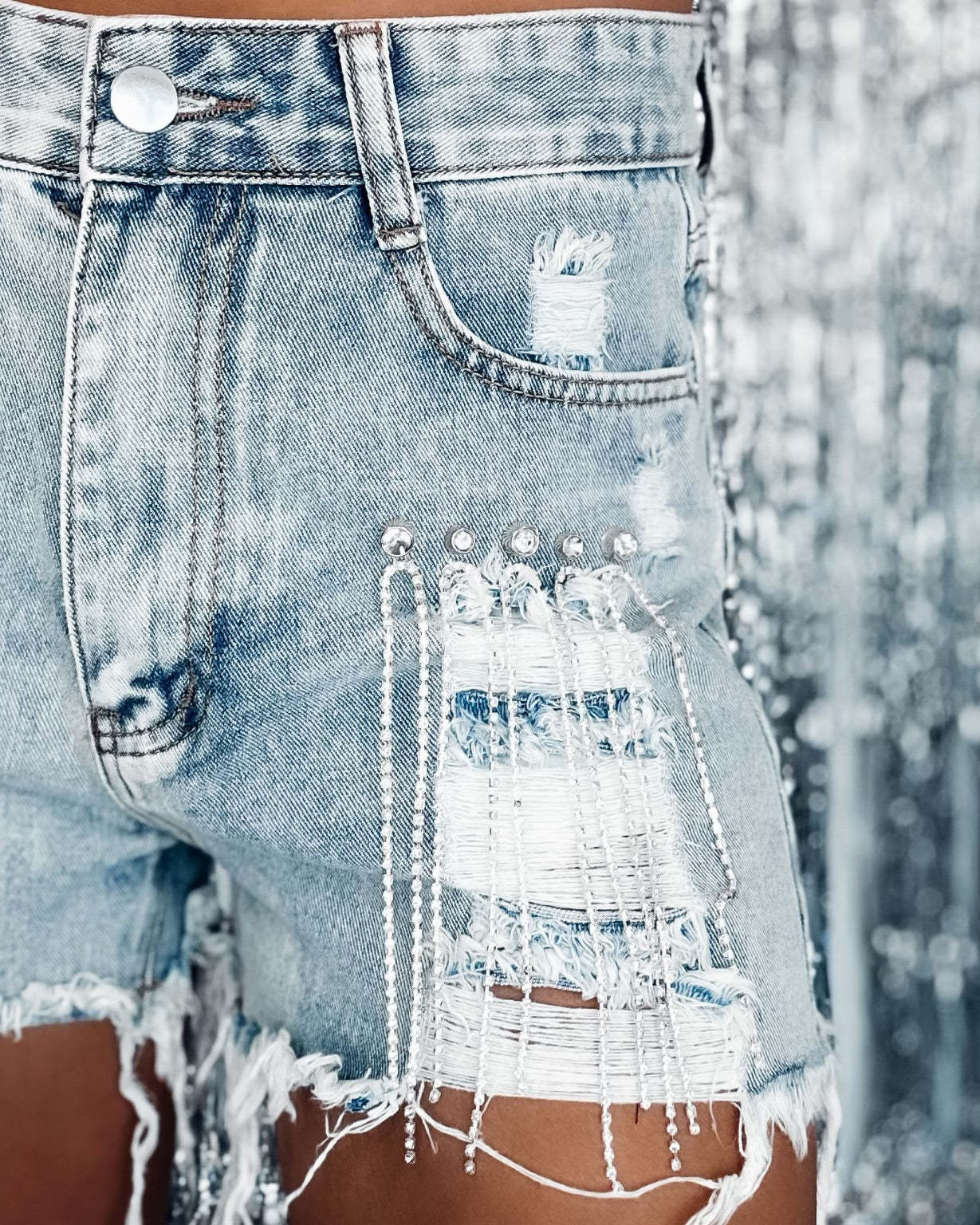 Fashion Casual Diamond Denim Shorts 4