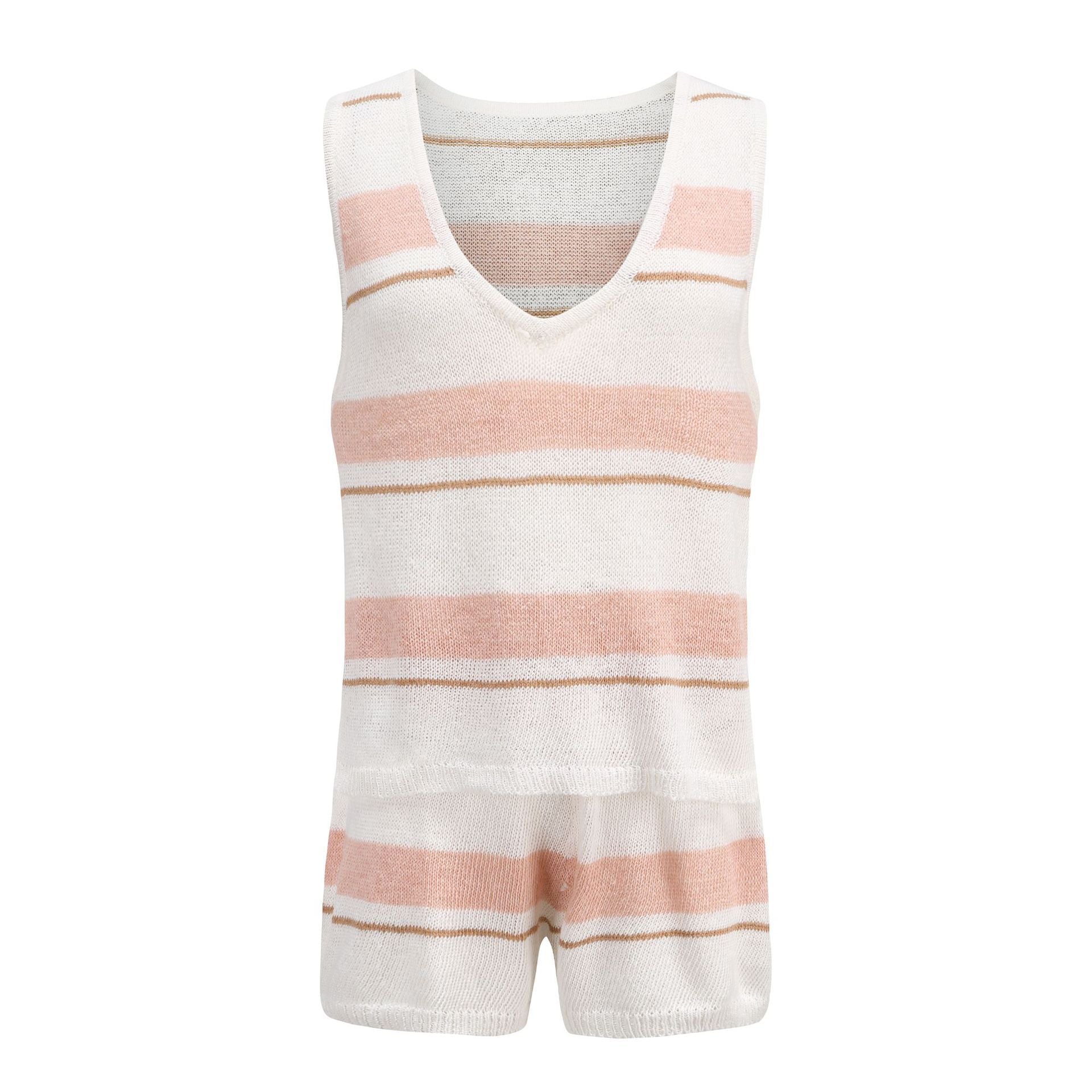 Summer fashion casual deep V-neck knitting vest and shorts two-piece set 36