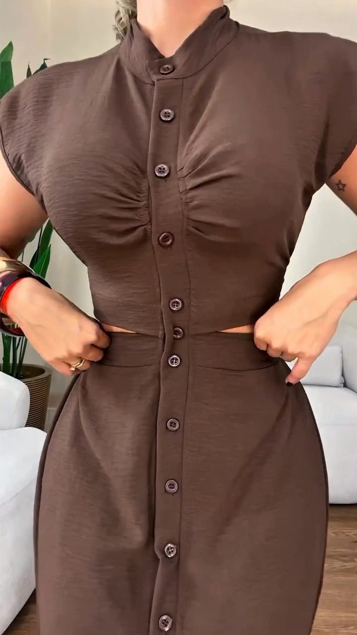 Women Summer Single-breasted Sleeveless Dress 3