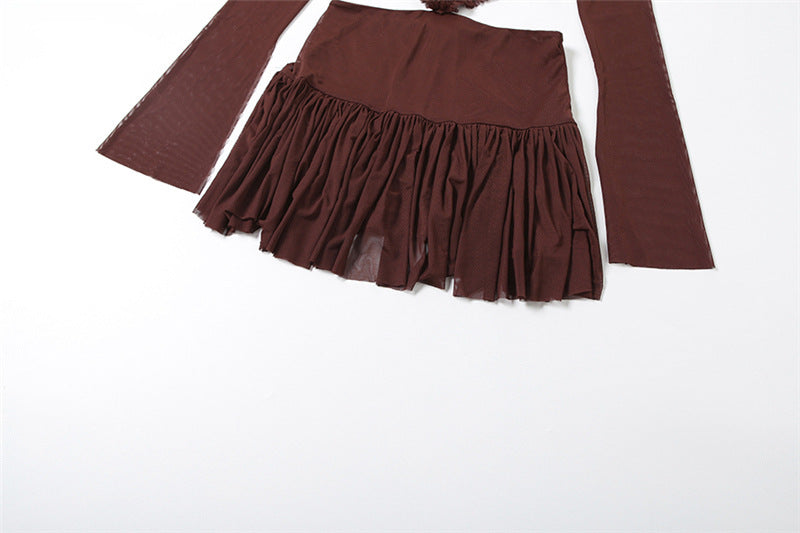 Women autumn sexy mesh patchwork see-through long-sleeved dress 14