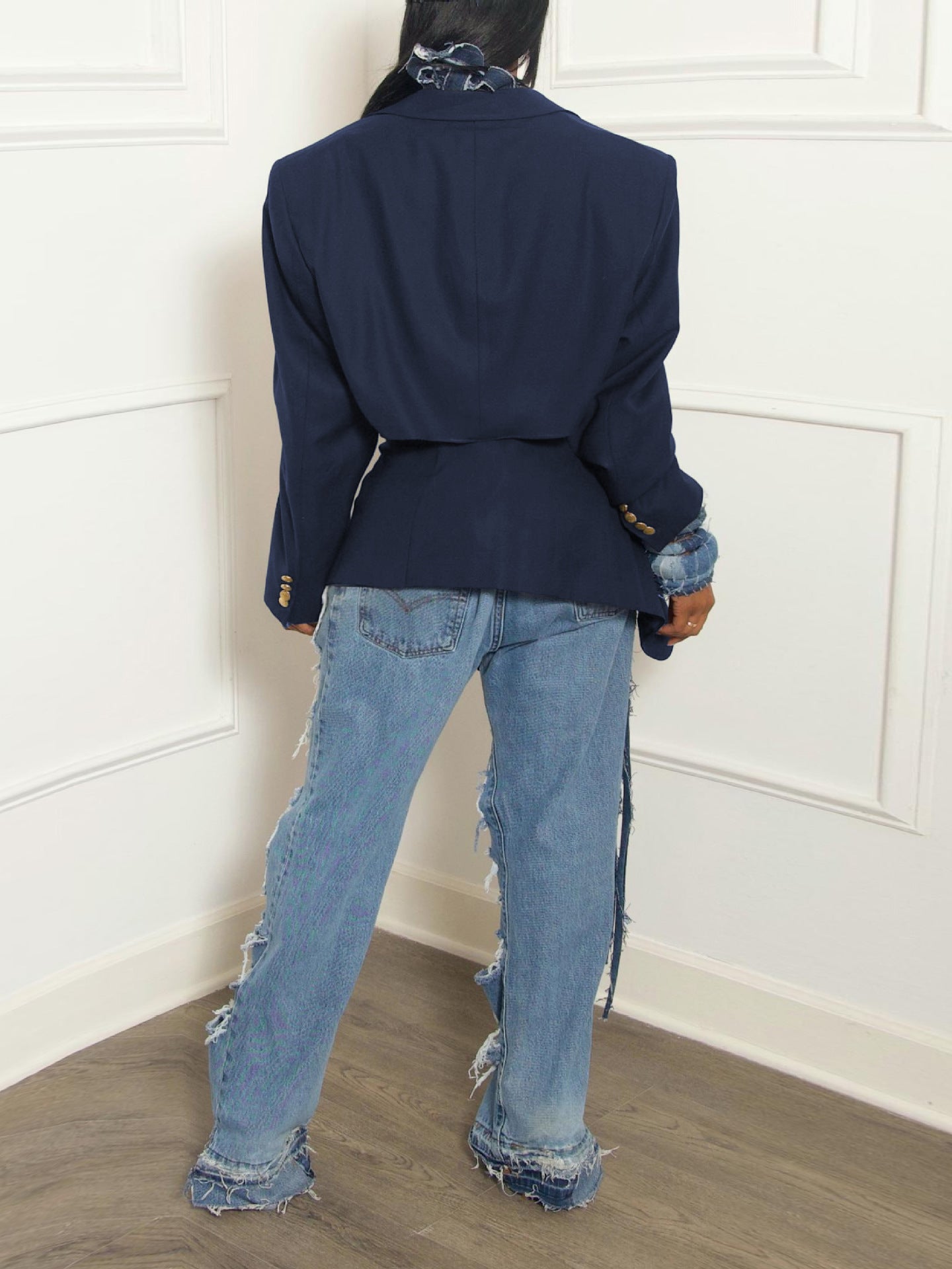 Autumn Women Sexy Crop Blazer Suit And Denim Lace-Up Skirt Two-piece Set 6