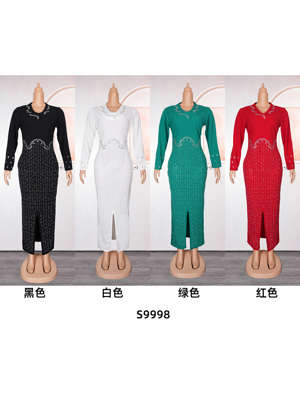 Africa Plus Size Women's Beaded V-Neck Bodycon Chic Elegant Dress 8