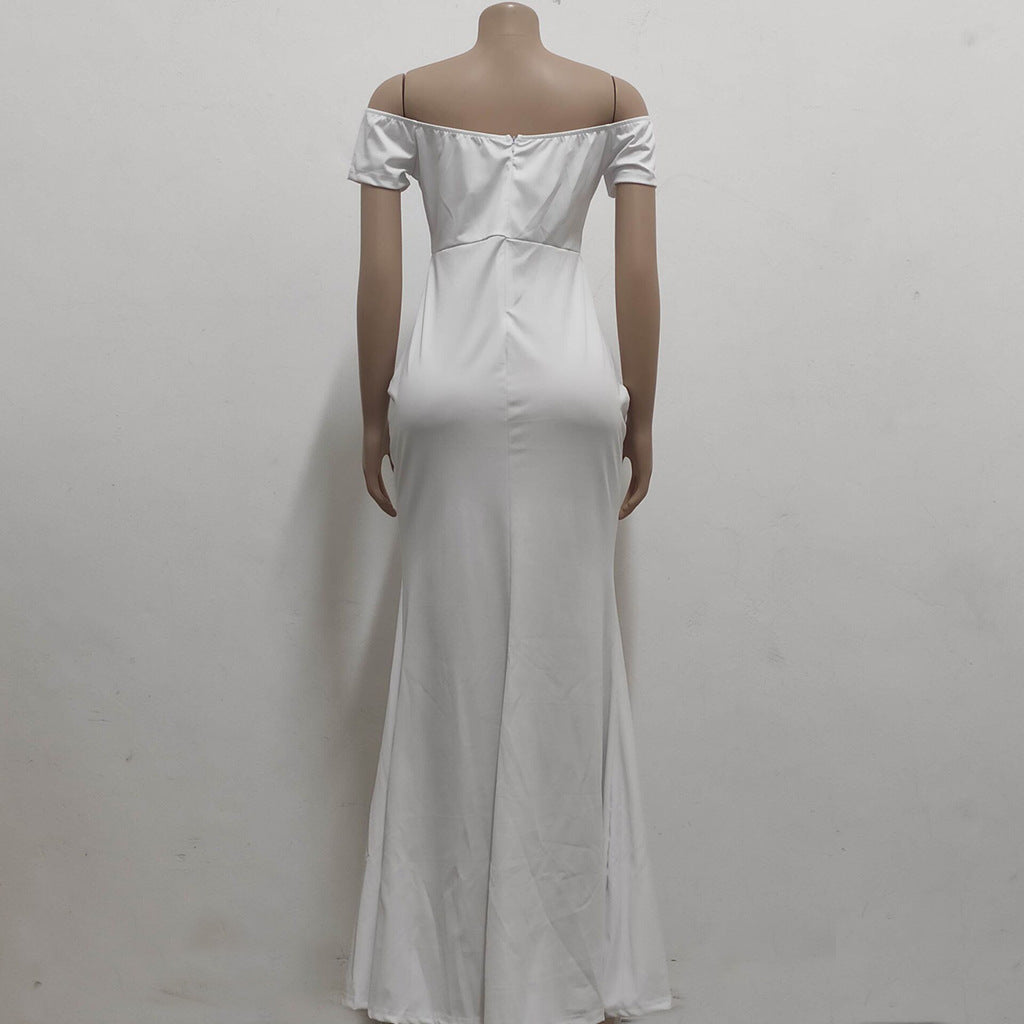 Sexy Fashion Solid Color Off Shoulder Split Dress 24
