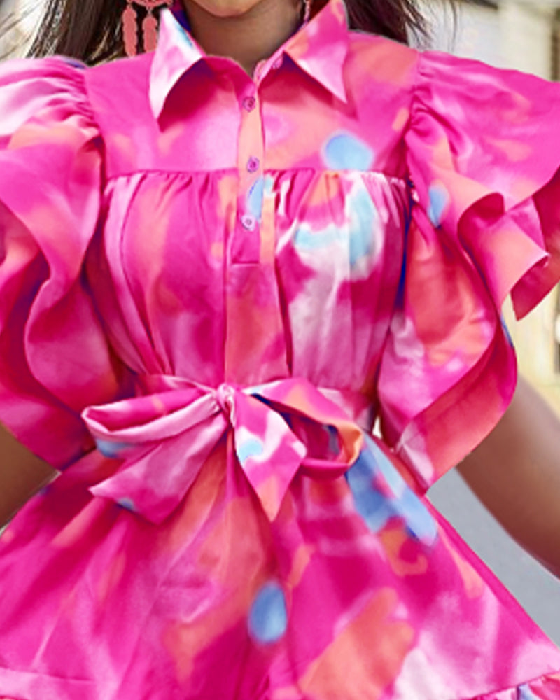 Women's Ruffled Tie-Dye Shirt Dress 4