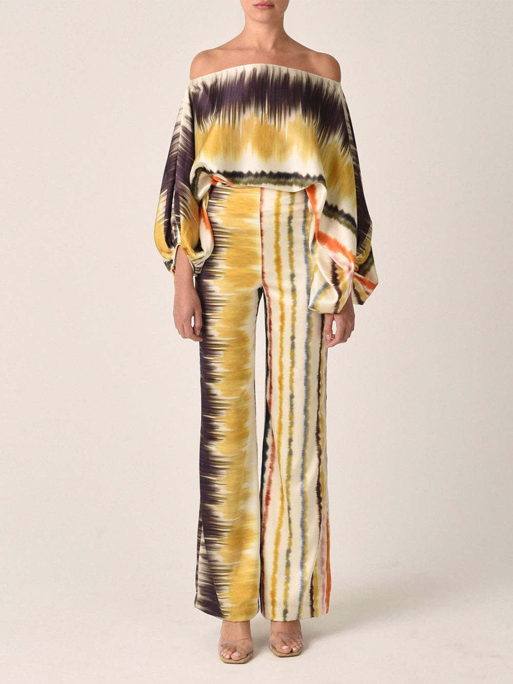 Summer Women's Printed Off Shoulder Top Slim Fit Wide Leg Pants Casual Chic Two Piece Set 9